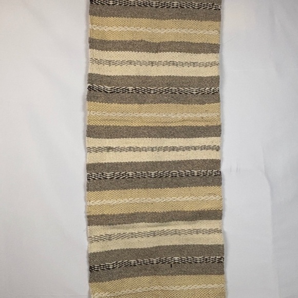 VTG Wool Hand Woven Table Runner Topper Small Rug 61 X 21 Neutral Earth Chunky - Picture 2 of 13